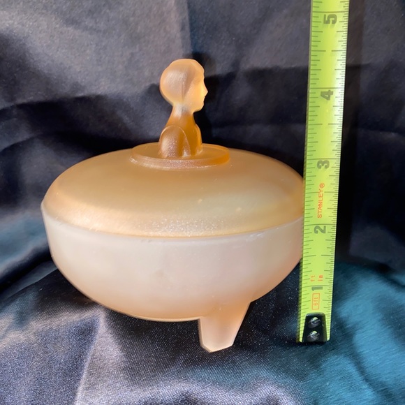 Art Deco Powder Jar Pink Satin Glass L.E.Smith makeup trinket dish candy jewelry - Picture 8 of 12